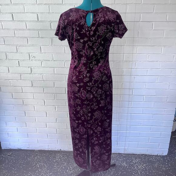 Vintage 90s stretch velvet floral maxi dress - Picture 2 of 3
